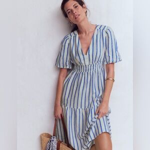 NWT Boden Irene Linen Midi Dress in Blue Stripe